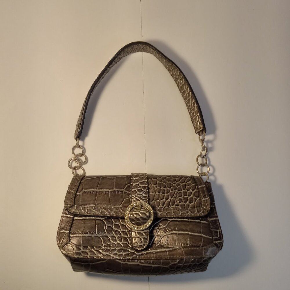 VINYL SMALL SNAKE SKIN PURSE GREY WITH BLACK TRIM